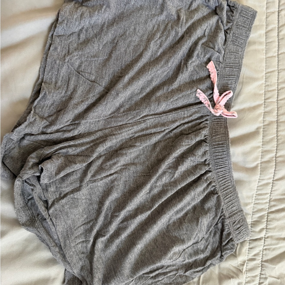 Cozy Gray Lounge Shorts with Pink Drawstring